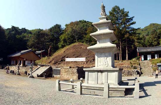 사진에 있고 기억이 생생한 대웅전은 간데 없고 그을음에 거무티티해진 언덕을 배경으로 휑한 공간에 흰색 현수막만이 나풀거린다. 